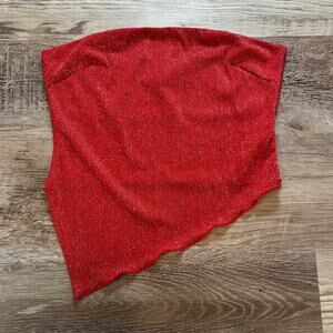 Princess Polly Red Glitter Asymmetrical Tube Top Size 4